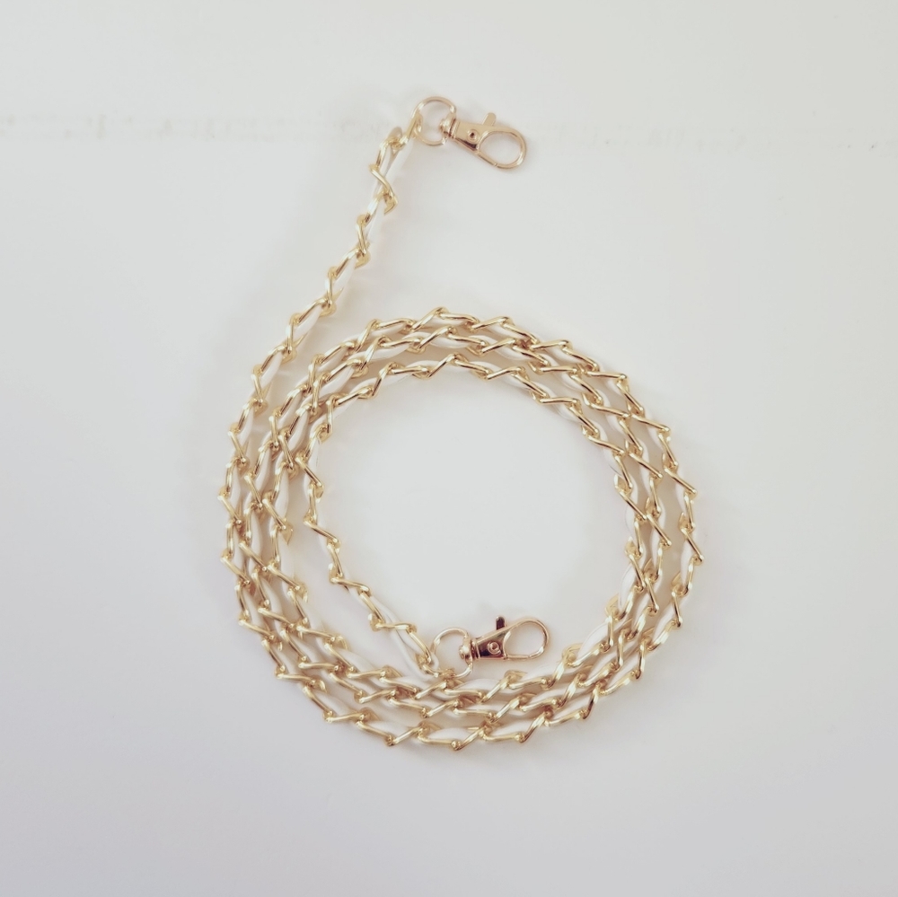 Gold Metal Plus White Synthetic Leather Purse Chain Strap